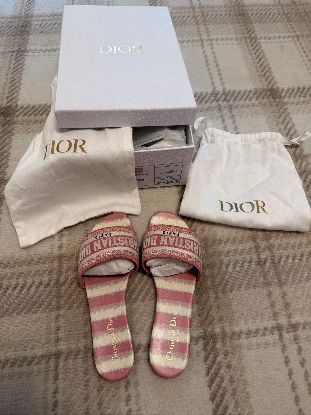 Dior Dway Pink & Cream Striped Slide Sandals